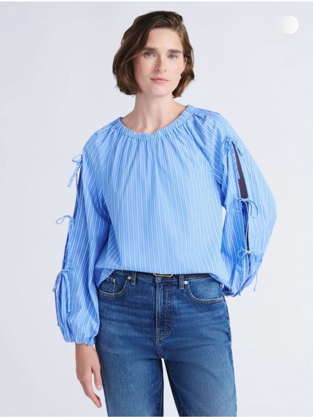 Free Assembly Blue Stripe Long Tie Sleeve Blouse Size Small NWT